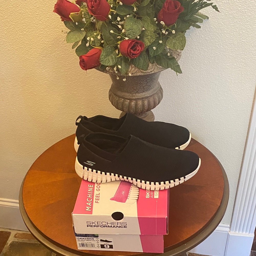 Skechers Black and White Slip-On Shoes
